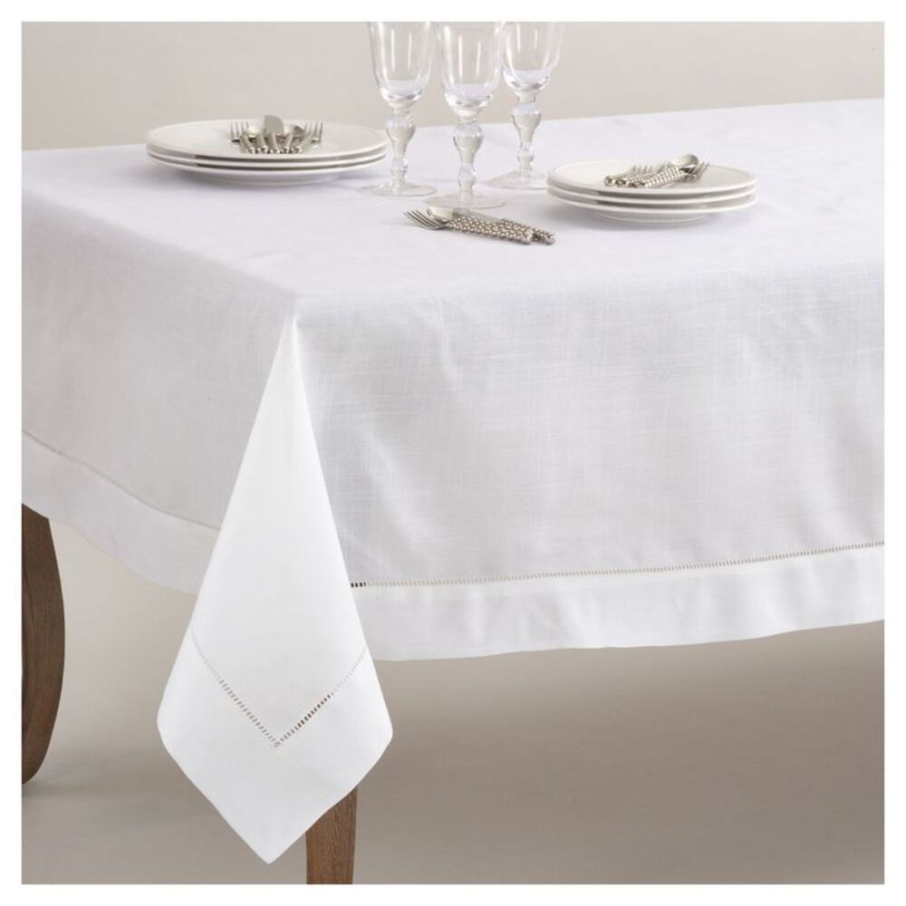 Saro Lifestyle - 70"x104" Hemstitch Border Design Tablecloth White  White